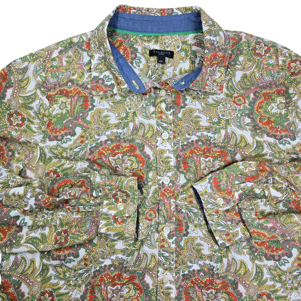 Talbots Petites Paisley Button Down Shirt Womens 12P Multicolor Roll Tab‎ Sleeve - Picture 8 of 10
